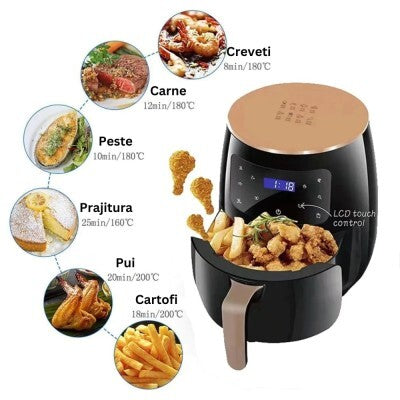 Friteuza cu aer cald Air Fryer, fara ulei, 2400W, 6L si afisaj digital