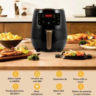 Friteuza cu aer cald Air Fryer, fara ulei, 2400W, 6L si afisaj digital