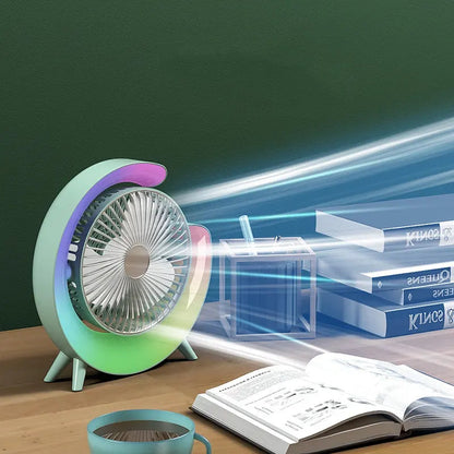 Mini Ventilator de Birou cu iluminare Multicolora, LED RGB, USB, Reincarcabil