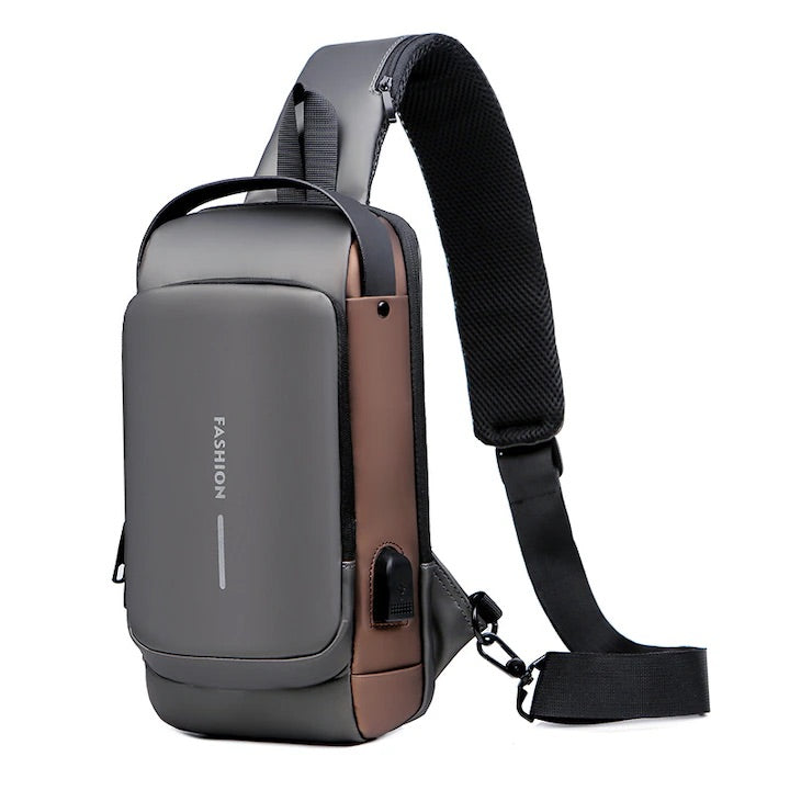 Geanta crossbody de umar sau de mana, cu suport incarcare USB, buzunar antifurt, impermeabila