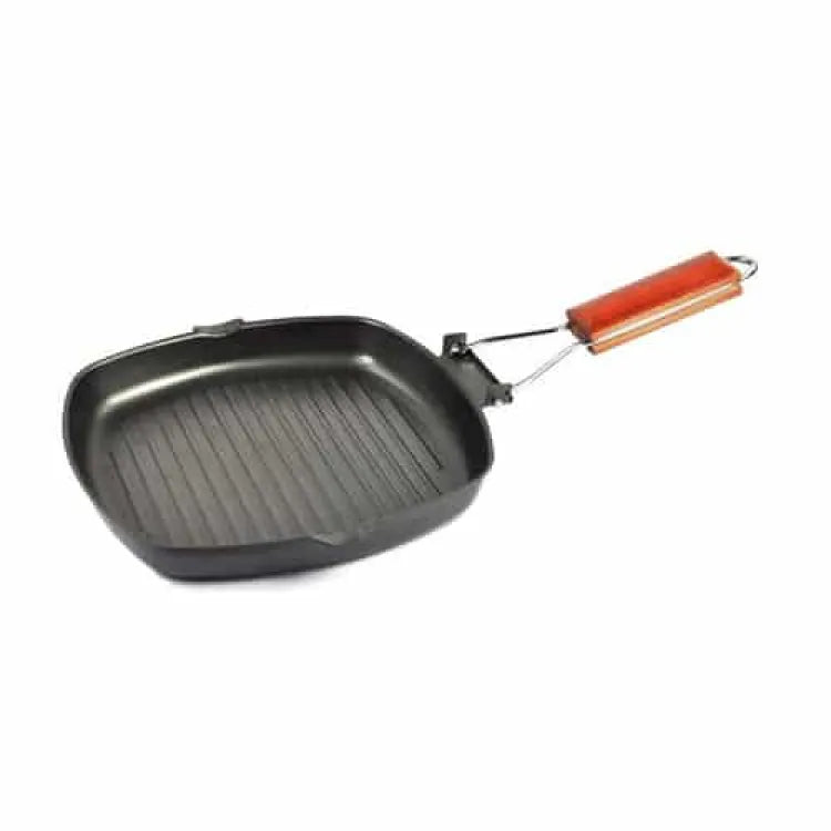 Tigaie grill S Cook Line invelis antiaderent pentru gratar cu maner pliabil, aluminiu, 24X24 cm, negru