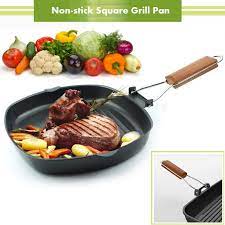 Tigaie grill S Cook Line invelis antiaderent pentru gratar cu maner pliabil, aluminiu, 24X24 cm, negru