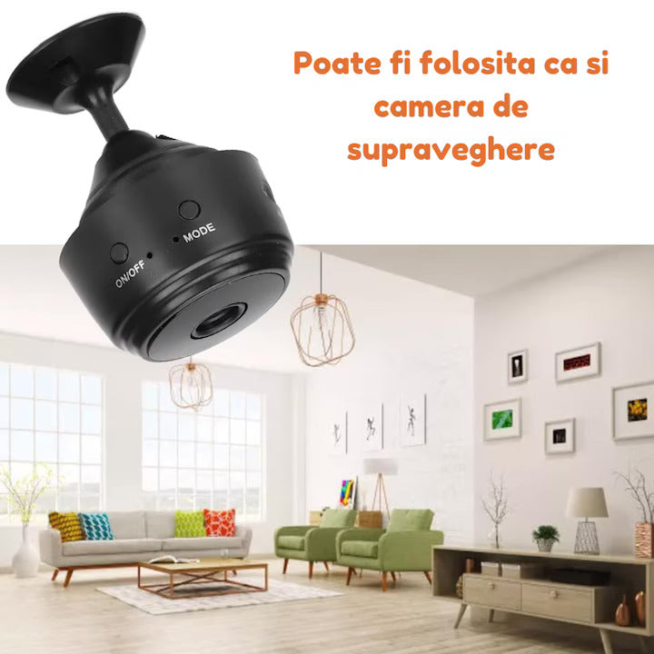 Camera Spion Wireless Mini, Calitate Full HD 1080p, Functie Audio-Video, Detectare a Miscarii, Night Vision, Filmare in bucla, Sistem magnetic de prindere, Suporta card memorie, Negru