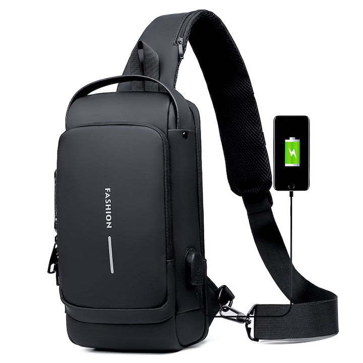 Geanta crossbody de umar sau de mana, cu suport incarcare USB, buzunar antifurt, impermeabila