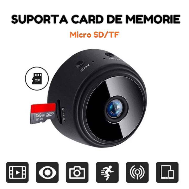 Camera Spion Wireless Mini, Calitate Full HD 1080p, Functie Audio-Video, Detectare a Miscarii, Night Vision, Filmare in bucla, Sistem magnetic de prindere, Suporta card memorie, Negru