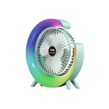 Mini Ventilator de Birou cu iluminare Multicolora, LED RGB, USB, Reincarcabil