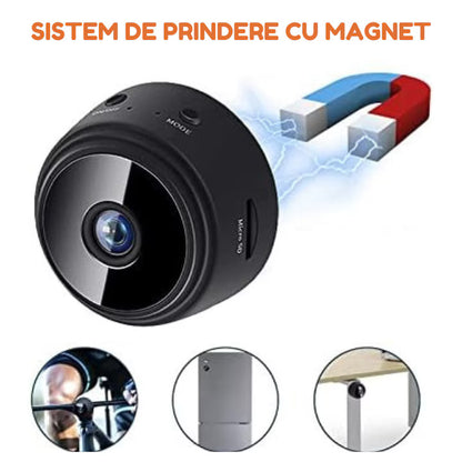 Camera Spion Wireless Mini, Calitate Full HD 1080p, Functie Audio-Video, Detectare a Miscarii, Night Vision, Filmare in bucla, Sistem magnetic de prindere, Suporta card memorie, Negru