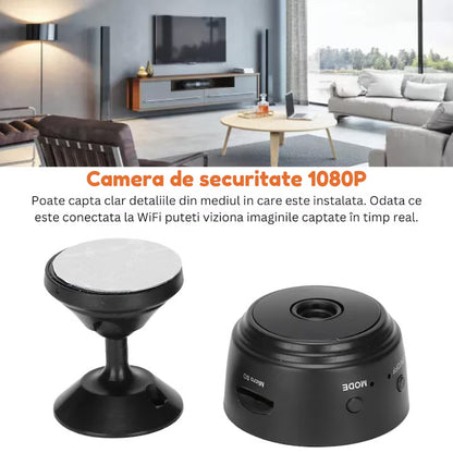 Camera Spion Wireless Mini, Calitate Full HD 1080p, Functie Audio-Video, Detectare a Miscarii, Night Vision, Filmare in bucla, Sistem magnetic de prindere, Suporta card memorie, Negru