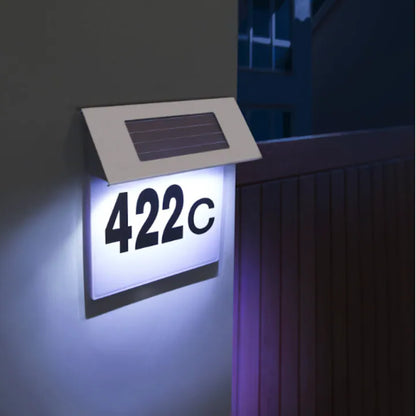 Numar de casa, poarta, din inox, cu iluminare 4 LED, alimentare solara, aprindere automata, 190x185x50mm, Argintiu