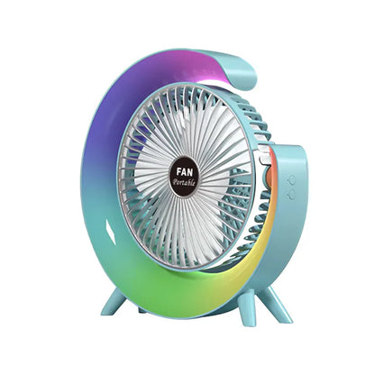 Mini Ventilator de Birou cu iluminare Multicolora, LED RGB, USB, Reincarcabil